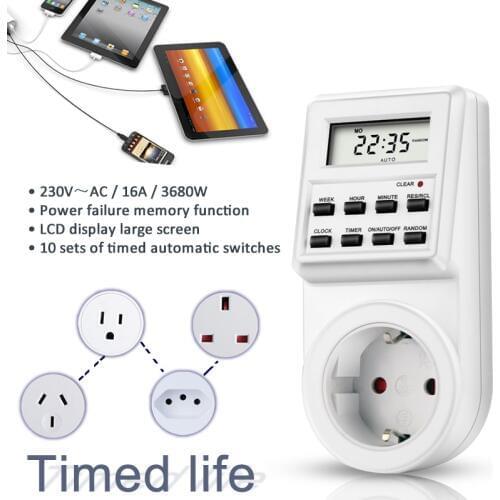 EU UK US AU BR Plug Timer Switch Kitchen Electric Appliance Timer Outlet 230V 50HZ 12/24 Hour Programmable Timing Socket