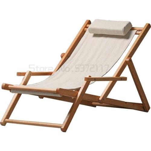 Solid wood recliner beach chair outdoor folding chair balcony household leisure chair lunch chair
