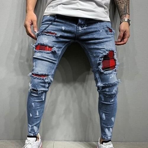 Patch Beggar Pants Jumbo Size S-3Xl 2021 New Mens Slim-Fit Ripped Pants New Mens Painted Jeans