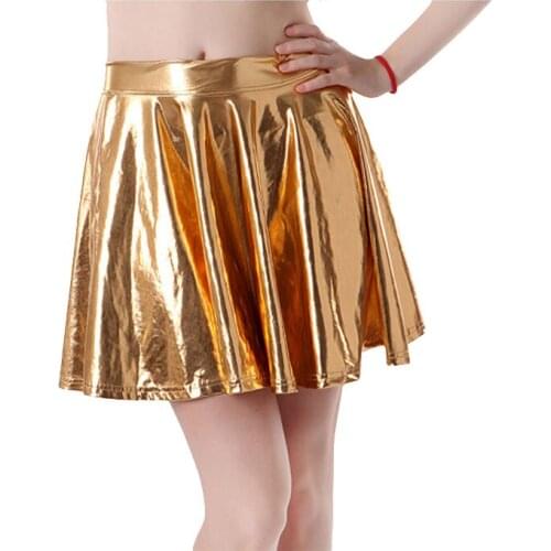 Sexy Midiskirt PU Leather Tiered Miniskirt Pleat Flounced Shiny Petticoat Women A-Line Pleated Skirt High Waist Ruffled Skirts