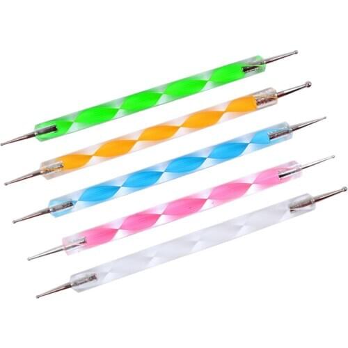 UV Gel Painting Nail Art Dotting Pen Acrylic Handle Rhinestone Crystal Brush Salon Decoration Manicure Tools Kit 5Pcs/Set
