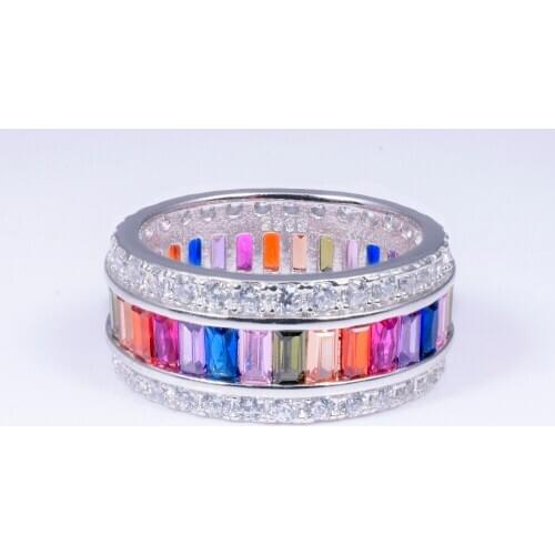 Eternal SAPPHIRE RUBY PERIDOT KUNZITE TOPAZ 925 Sterling Silver Engagement Wedding Rings for Women Men size 5 6 7 8 9 10