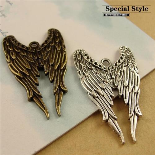 Vintage wings shape Pendants alloy angel Charms antique bronze Silver necklace diy Jewelry Accessories wholesale 100pcs 8503A