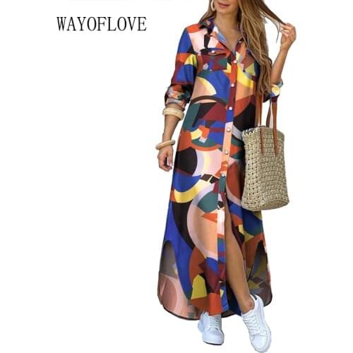 WAYOFLOVE Fashion Character Print Dress Women 2021 Casual Elegant Plus Size Long Dresses Woman Button Long Sleeve Shirt Dresses