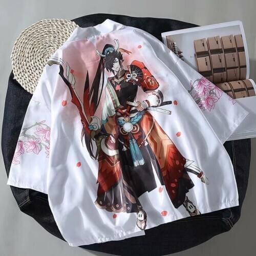 Japanese kimono mens and womens super hot coat Hong Kong style 7-sleeve shirt loose cardigan sunscreen wear