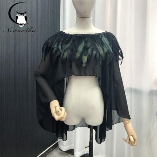 Summer sunscreen + 100% turkey feather cape womens Cape length 27 cm in front and 70 cm at back cloak outdoor beach coat