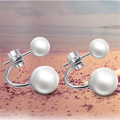 1 Pair Womens Elegant Double Pearls 'C' Shape Ear Stud Earrings Fashion Jewelry Ladies E0004
