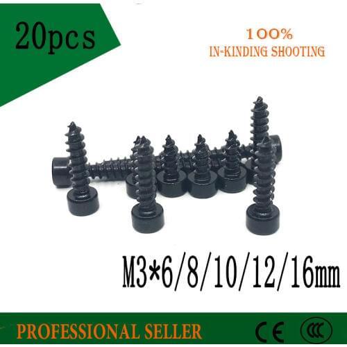 20pcs/lot Carbon Steel With Black M3*6 /8/10/12/16 Hexagon Socket Cap Head self tapping screw Model Screw