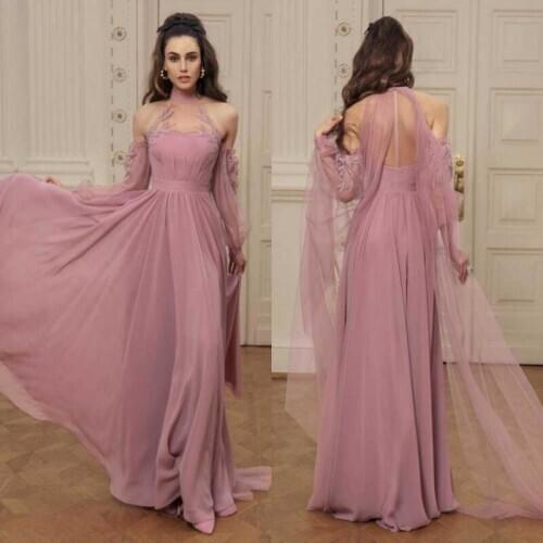 2020 Evening Dresses High Collar Long Sleeves Lace Appliques Special Occasion Gowns Custom Made Floor Length Party Prom Dress