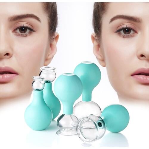 5Pcs/Set Chinese Medical Therapy Jar Vacuum Cupping Meridian Acupuncture Cups PVC Head Glass Suction Body Massa ge Family Fat