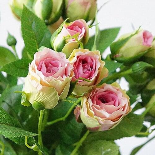5Pcs Single Branch 4 Heads Rose Buds Fake Flowers Home Decoration Photography Props Wedding Table Flower DIY Roses Wreath
