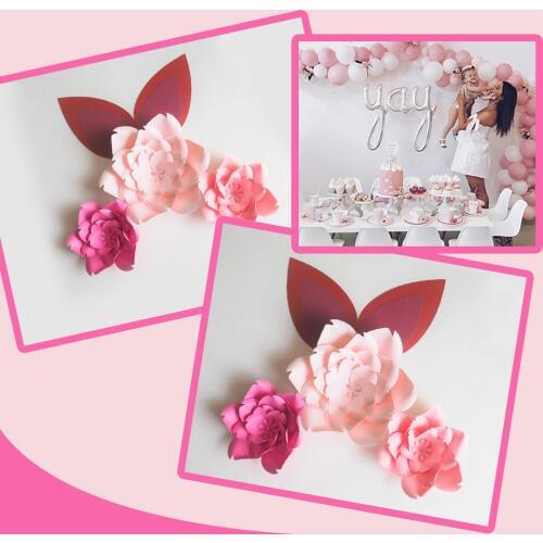 DIY Large Giant Paper Flowers Rose Fleurs Backdrops 3pcs + 2 Ears For Wedding Decorations Nursery Kids' Birthday Video
