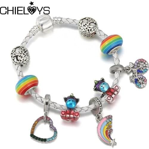 Crystal Rainbow Unicorn & Bicycle Pendants Bracelets With Snake Chain Charm Bracelets For Women Men Fashion Brand Jewelry Gift