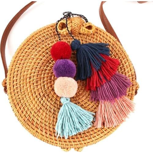 RE Colorful Ball Pompom Keychain Cute Gradient Tassel Charm Rope Key Chain Accessories Women Bag Car Trinket Jewelry Bohemia P34