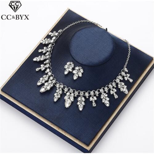 CC Stud Earring and Necklace Wedding Jewelry Sets For Bridal Women Cubic Zircon Party Gift Fashion Costume Wholesale D012