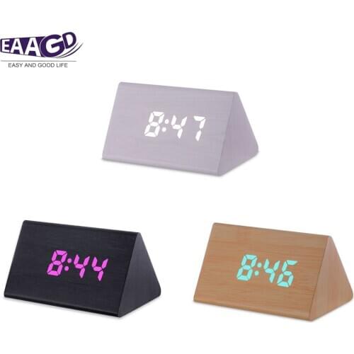1Set Wooden Alarm Clock with Charging Head Compatible with IOS Android Wood LED Digital Clock Snooze Function, Temperature
