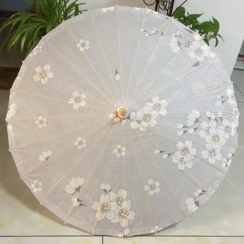 Dia 84CM Chinese Handmade Grey Background White Sakura Flowers Oiled Paper Umbrella Bamboo Waterproof Parasol Props Umbrella