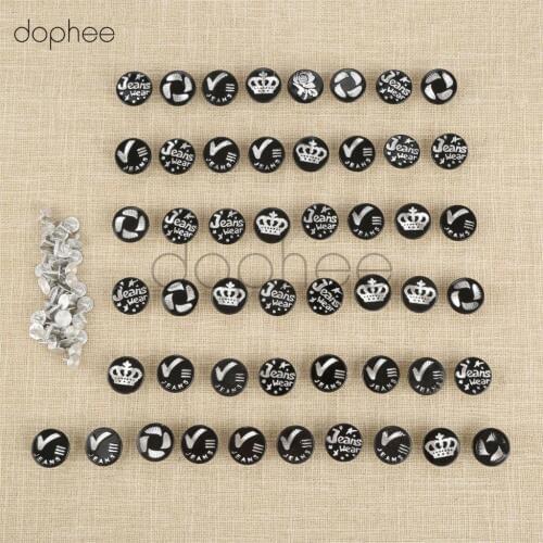 Dophee 50pcs 20mm Black Jeans Buttons Rivets with Nails Silvery Pattern Casual Jeans Garments Shoes Boots Handbags Leather