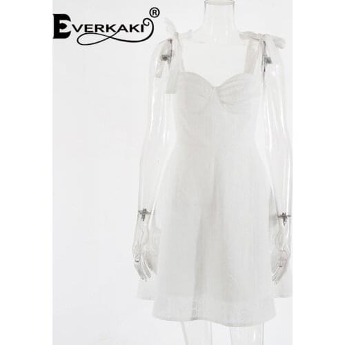 Everkaki Boho Embroidery Lace Mini Dresses Sleeveless Summer Beach Vacation Elegant Party White Sexy Short Dress Female 2021 New