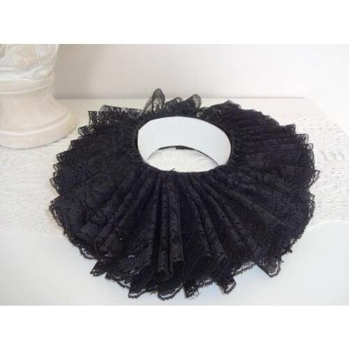 Cosplaydiy Adult Renaissance Tudor Elizabethan Black Lace Neck Collar Jabot Costume Props L320