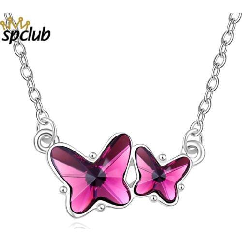 Beautiful 100% Crystals From Swarovski Butterfly Necklaces & Pendant For Women Fashion Lady Prevent Allergy Wedding Jewelry