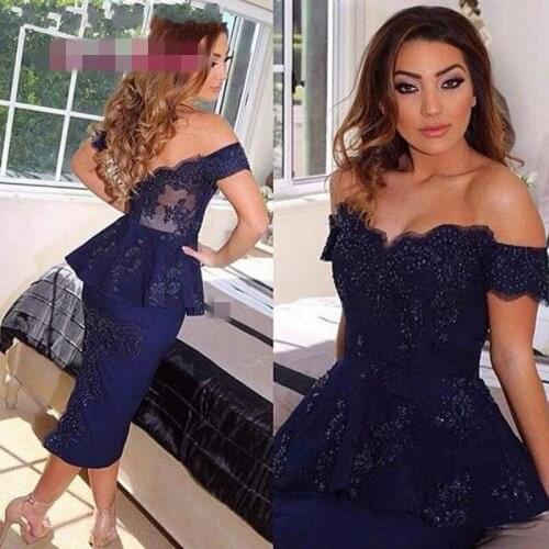 2020 lace Tea Length sheath Mother Of The Bride Dresses Boat Neck Mother Of The Bride Dresses For Weddings Navy Blue Bride Mothe