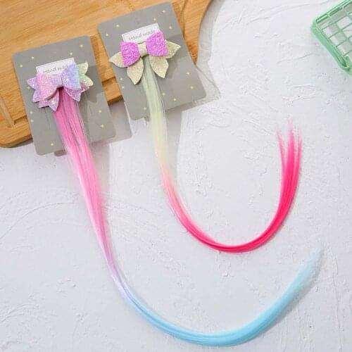 Sweet Bow Hair Clips Children Gradient Headdress Ponytail Hair Ropes Baby Girls New Colorful Wig Pigtail Elastic Kids Headwear