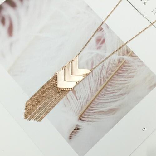 Fashion Tassel Long Chain Alloy Necklace Geometry Shape Pendant Statement Necklace colgantes mujer moda Summer Jewelry