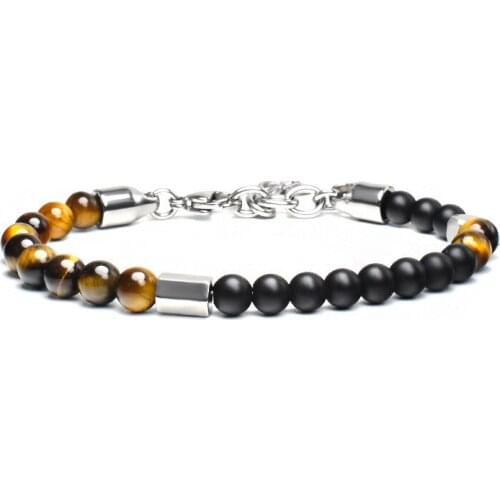 Noter 2021 Fashion Mens Bracelet Adjustable Link Stainless Steel Braslet Homme Student Natural Map Tiger eye Braclet Stone Gift