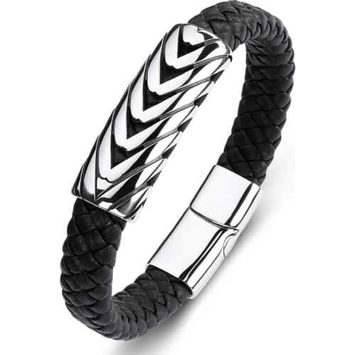 Fashion Braided Leather Bracelet Men Punk Party Jewelry Stainless Steel Handmade Bangles Male Wristband Gift for Bestfriend P078