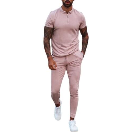 Mens Summer Outfit 2-Piece Set Short Sleeve T Shirts and Pants Sweatsuit Set 11Colors New 2021