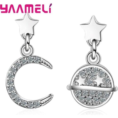 New Fashion High Quality Gold Silver AAA Zircon Stud Earring 925 Sterling Silver Star Moon Planet Pierced Women Gift Jewellery