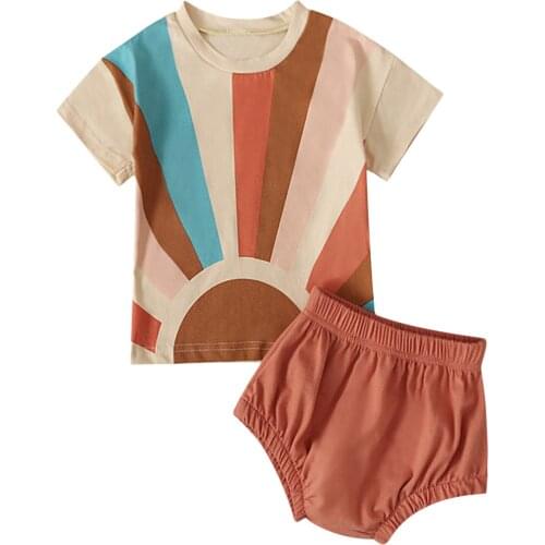 Newest Newborn Infant Baby Girls Summer Stripe T-shift Tops+ Solid Shorts Outfit 2021 Summer Childrens clothing Sets roupas