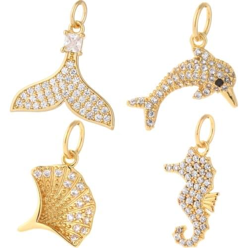 Charm Charms for Jewelry Making Supplies Gold Animal Fish Shell Diy Earring Necklace Copper Mosaic CZ Zircon Accessories