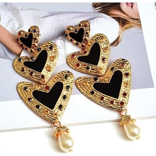 Wholesale Metal LoveHeart Long Earrings High-quality Crystal Drop Earring Fashion Jewelry Accessories For Women