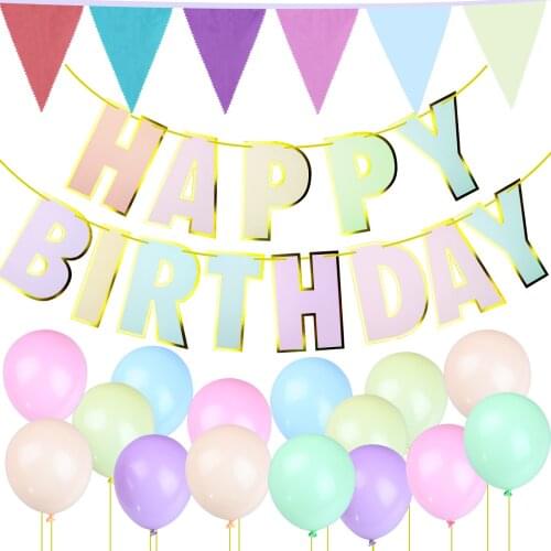 1st Birthday Pastel Party Decoration Christening HAPPY BIRTHDAY Banner Macaron Candy Pastel Garland Bunting Boy Girl Baby Shower