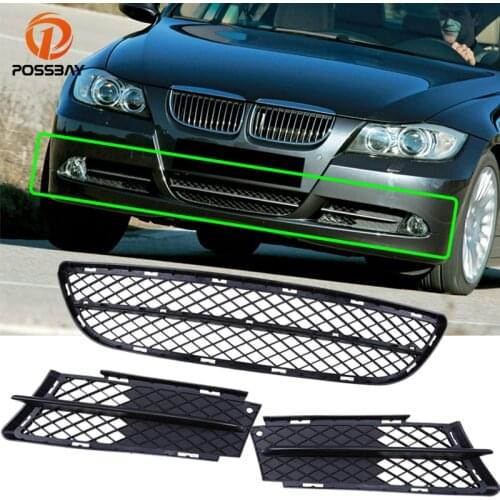 POSSBAY Front Bumper Lower Grills Fog Light Hood Cover for BMW 3-Series E90 Sedan 2005 2006 2007 2008 Pre-facelift