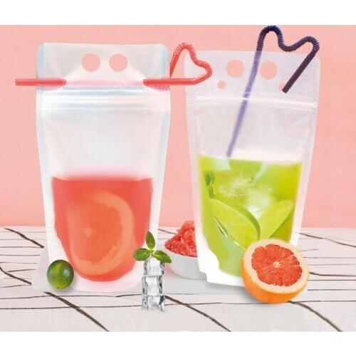 Drinking Juice Plastic Bag Beverage Pouch Frosted Bag with Handle Soup Liquid Bag Kitchen Freezing No Straw