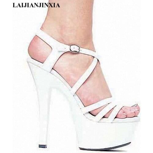 LAIJIANJINXIA Sexy Nightclub 15cm Thin High-Heels Platform Wedding Party Shoes Strap Pole Dancing Shoes Sandals Lady Dance Shoes