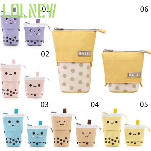 Cute Case Standing Pen Holder Telescopic Makeup Pouch Pop Up Cosmetics Bag Smile Face Organizer Box for Girls Women