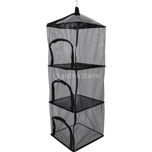 Folding Portable Outdoor Camping Fishing Travel Hanging Mesh Drying 4 Tier Storage Basket Organizer Holder Rack
