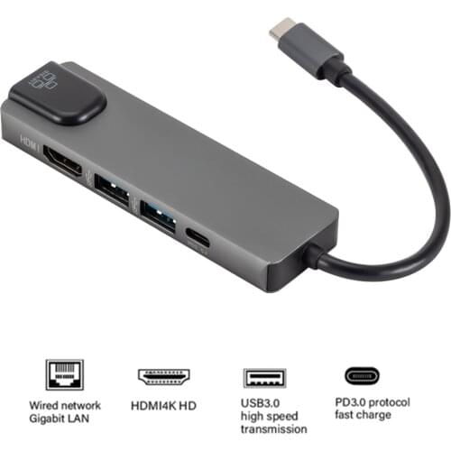 USB Hub 5 In 1 Adapter Type C 4K USB C Hub To Gigabit Ethernet Rj45 Lan For Macbook Pro Thunderbolt 3 USB-C Charger