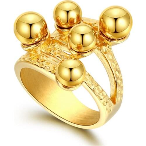 Punk Bead Ring Gold Color Stainless Steel Fashion Geometric Cocktail Rings For Women Simple Party Jewelry Gift Dropshipping