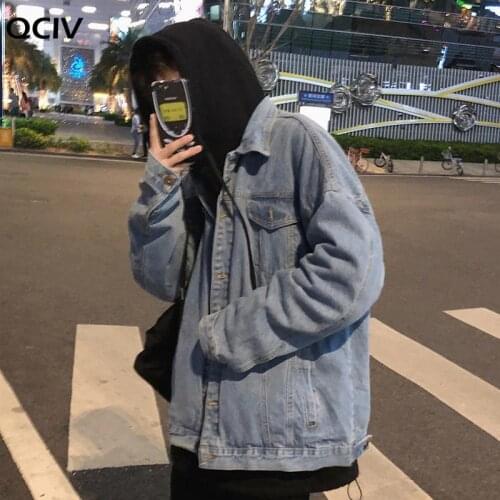 Vintage Autumn Men Jackets Retro Korean Style Fashion Solid Denim Loose Streetwear All-Match Leisure Mens Outwear Chic