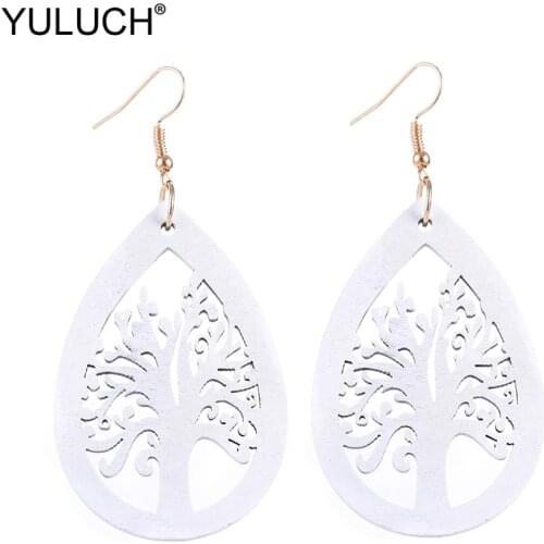 YULUCH Fashion Water Drop Earrings Ethnic African Women Jewelry Indian Boho Wooden Hollow Natural Tree Earrings For Lady Party