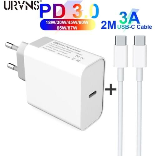 URVNS 18W 30W 60W 65W 87W PD Charger Mobile Phone Charger Adapter Type C USB Charger for Laptops