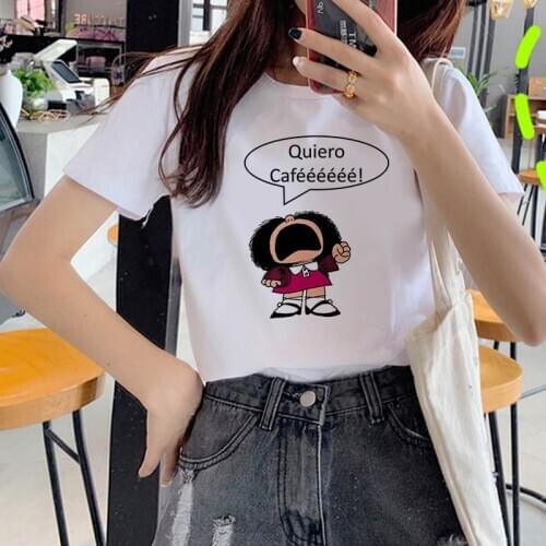 Womens T-shirt Mafalda Cartoon Fashion Print T-shirt Ladies Casual Harajuku Graphic T-shirt Short Sleeve Kawaii Tshirt Female