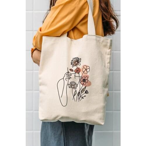 For Women Cloth Bag Flower Printed Casual Daily Use Shoulder Strap Natural Material Retro Fashion 2021 Shopping Cotton Canvas