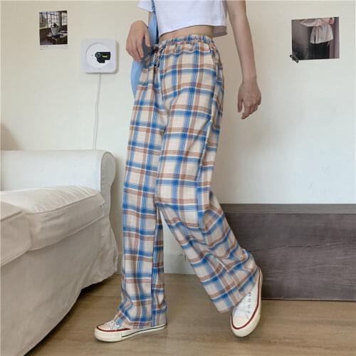 Women Pants High Waist Casual Pants For Women 2021 Loose Plaid Pants Pantalones De Mujer