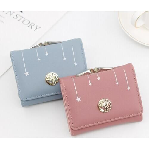 Women Short Wallets Casual Star Print Handbag Clutch Bag Coin Change Hasp Card Holder Ladies Party Purse PU Leather Bag